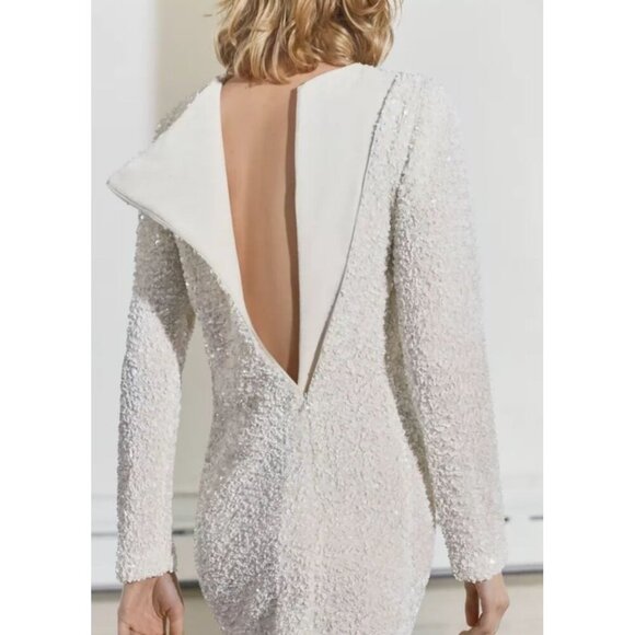 Zara Women Open Back Removable Long Sleeve Multiposition Sequin Dress Ivory Sz S - Picture 9 of 14
